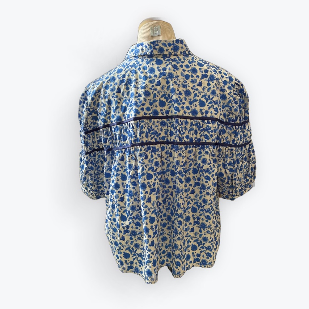 NWT Anthropologie Maeve Leandra Shirred Yoke Shirt Blue White Floral Cotton XL - Picture 4 of 11